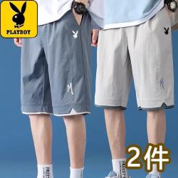 花花公子运动短裤男士夏季青年休闲五分裤 浅灰 2XL 