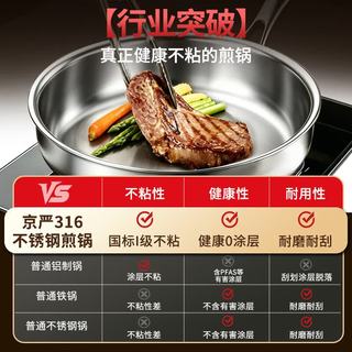 京严 316不锈钢无涂层平底煎锅 24cm