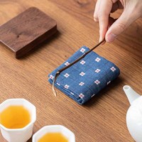 茉舟 棉麻吸水茶巾 小方格茶巾 蓝色