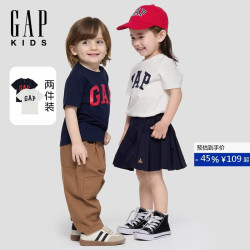 Gap 男幼童2026春季新款撞色logo 棉质短袖T恤两件装儿童装893441