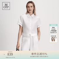 Marc O'Polo 简约白色短袖衬衫女夏季翻领纽扣镂空装饰棉麻上衣 米白色152 XS