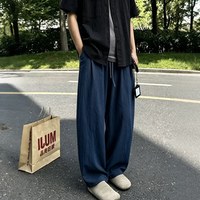 月伊纺 夏季新款棉麻休闲裤男宽松直筒高街长裤青年大码百搭弯刀裤亚麻裤