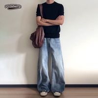 百亿补贴：火猴 男款美式复古阔腿竹节纹蓝色弯刀牛仔裤