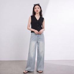 百家好 女士高腰阔腿牛仔裤 2026夏季