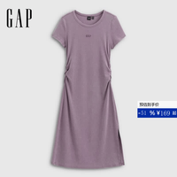 Gap 859205 刺绣logo捏褶收腰 紫色 M(165/88A) 连衣裙