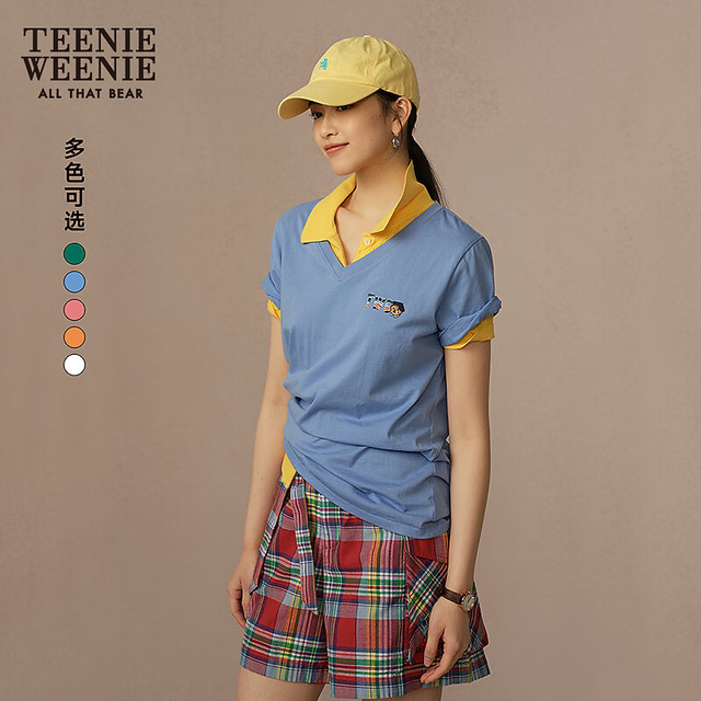 TEENIE WEENIE V领短袖T恤 浅蓝色 S 女士上衣