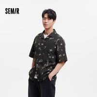 森马 短袖衬衫男国风竹叶满印衬衣25夏装休闲上衣109325104106 黑色调00399 M