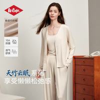 Lee Cooper 吊带开衫家居服套装凉感舒适透气竹纤维抑菌背心带胸垫睡衣女长袖 杏色（吊带+开衫+裤子） L