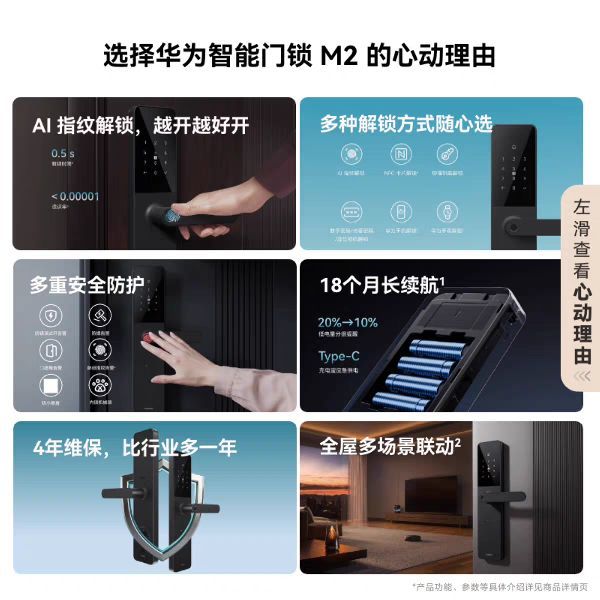 华为 智能门锁M2 AI指纹锁2Pro密码锁家用人脸识别