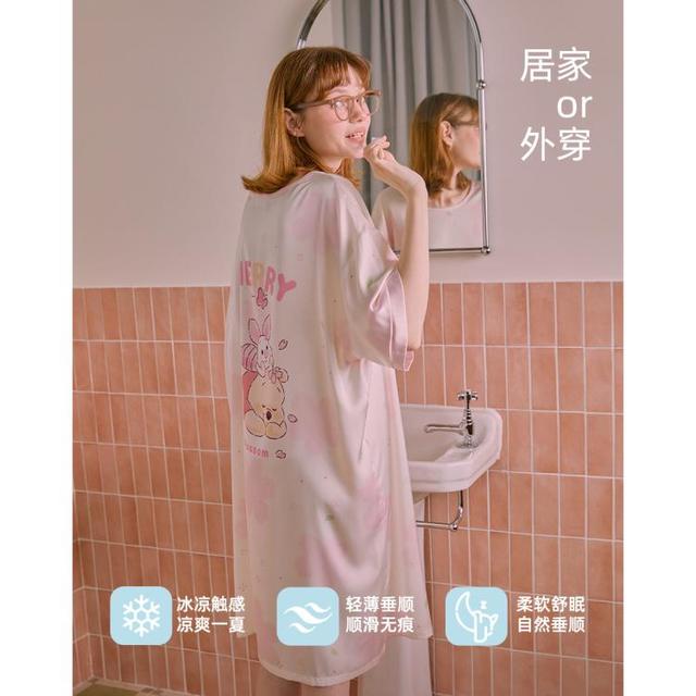 联名款：果壳 x 小熊维尼系列 女士冰丝短袖家居睡裙