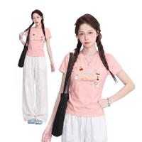 FUN 可爱甜美樱桃英文短袖T恤女棉质夏季随性减龄别致百搭休闲上衣女