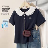 唐狮 2026夏季女拼接短袖polo衫娃娃领可爱甜美淑女百搭高级感