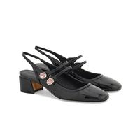 Salvatore Ferragamo FERRAGAMO 菲拉格慕女式黑色双层系带方形鞋头玛丽珍露跟鞋