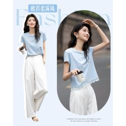德玛纳 柔雾欧若风 女式圆领打底衫 蕾丝小个子T恤