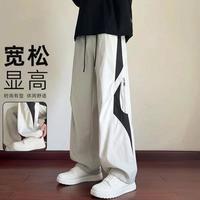 马克华菲 美式拼接拉链设计男式休闲裤春季高街潮牌宽松百搭抽绳直筒裤男