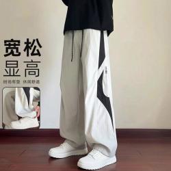马克华菲 美式拼接拉链设计男式休闲裤春季高街潮牌宽松百搭抽绳直筒裤男