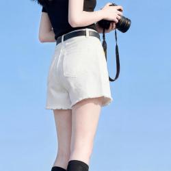 唐狮 2026夏季女式牛仔中短裤简约纯色毛边短裤宽松百搭通勤女短裤
