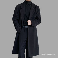 无品牌 男士休闲风衣 韩版宽松中长款过膝外套 秋冬青年呢子男
