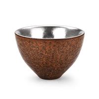 灵沐 纯手工天目999真银建盏送礼品茗主人银杯子鎏真银窑变茶碗专用杯 紫铜/鎏银斗笠杯