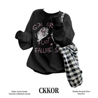 CKKOR美式复古情侣圆领卫衣春秋新款卡通印花长袖百搭设计感上衣