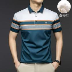 高端夏季新款潮流男翻领t恤POLO衫高档时尚3D标蚕丝短袖T恤上衣