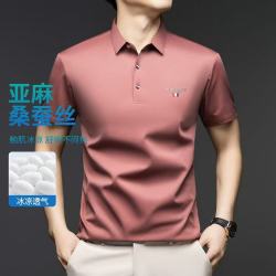 夏季新款男装男士翻领衬衫POLO衫高档时尚桑蚕丝短袖T恤上衣商务