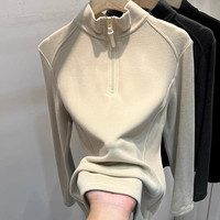 韩系感满满的!新款双面磨毛软糯德绒立领长袖女拉链内搭打底衫潮