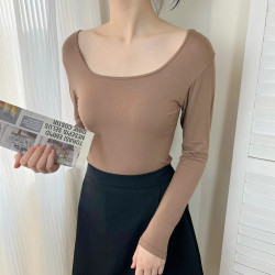 打底衫长袖t恤女士大码修身显瘦百搭内搭纯色薄款低领紧身上衣