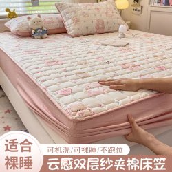 浪漫花语 亲肤双层纱印花夹棉床笠罩加厚防滑床单床罩榻榻米全包床垫保护套