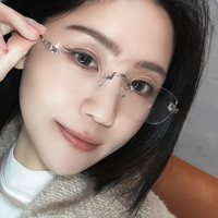 网红无边框近视眼镜女款高智感纯欲素颜显白时尚复古无框