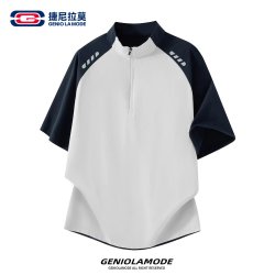 GENIOLAMODE 半拉链速干短袖男夏季户外运动T恤上衣百搭潮流透气