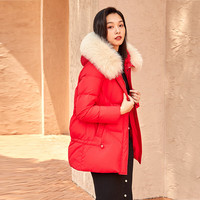 千仞岗 秋冬季羽绒服中长款女连帽大毛领外套百搭气质时尚潮流保暖防寒服 经典红 3XL (185)