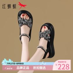 红蜻蜓 女鞋休闲运动蝴蝶结凉鞋 夏季轻便雪糕厚底罗马凉鞋女士沙滩凉鞋