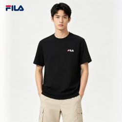 FILA 拼色小标纯棉混纺 黑色 M 运动T恤