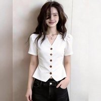 Et Boite 夏季新款气质轻熟风超好看时尚通勤显瘦白色短袖衬衫上衣 S