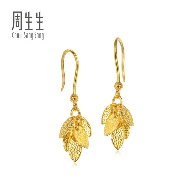 周生生 足金黄金耳坠 40535E 3.45g 婚嫁三金