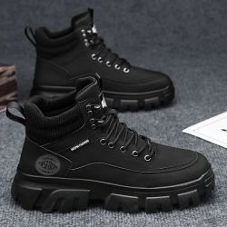 FOURDATRY 男鞋厚底内增高马丁靴登山黑色43