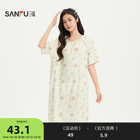 三福 女夏季捆边圆领睡裙 甜系清新宽松柔软连衣裙家居服517960 绿色小熊 S