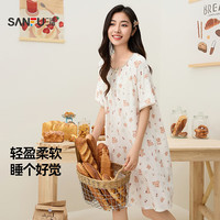 三福 女夏季捆边圆领睡裙 绿色 S