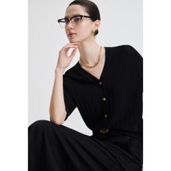GIOVANNI VALENTINO 女士肌理感V领五分袖针织开衫
