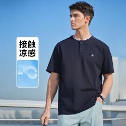 navigare 男士假两件T恤 宽松微阔版棉混纺上衣
