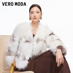 VERO MODA 皮草女冬季狐狸毛皮短款外套印花百搭3254FU004