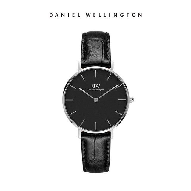 Daniel Wellington DW 32mm银边条纹黑盘石英女表 DW00100179 轻奢女表