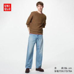 优衣库 485629 宽松廓形弯刀牛仔裤 粉蓝色 31/170/78A