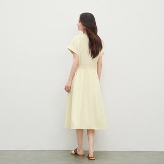 尚都比拉 韩系简约圆V领连肩袖A字连衣裙 浅黄色 M