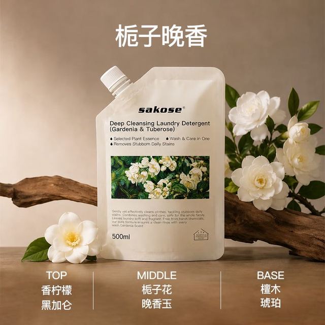 sakose 香氛洗衣液500ml深层洁净栀子持久留香99.9%除菌除螨高效去污渍