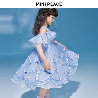 Mini Peace MiniPeace太平鸟童装亮面公主裙夏季新款女童连衣裙 蓝色 110/56cm
