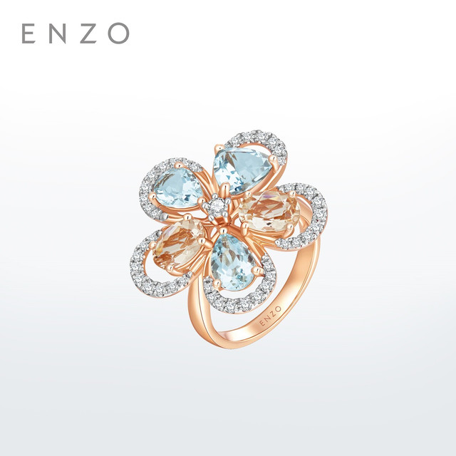 ENZO 新款海盐桃桃花朵戒指 女士13号 EZV6843