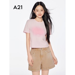A21 印花字母宽松显瘦圆领中长款落肩袖女士T恤