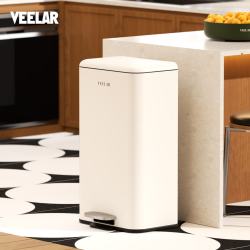 VEELAR 垃圾桶家用厨房复古简约脚踏式带盖大号大容量免弯腰30L奶油白